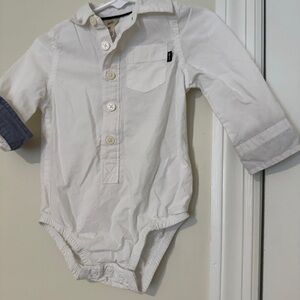 OshKosh B'gosh White Long Sleeve Polo One-Piece Bodysuit